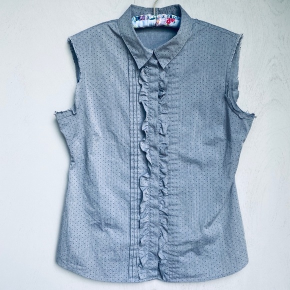 Tommy Hilfiger Tops - Tommy Hilfiger Blue Polka Dot Sleeveless Ruffle Top with Raw Hem